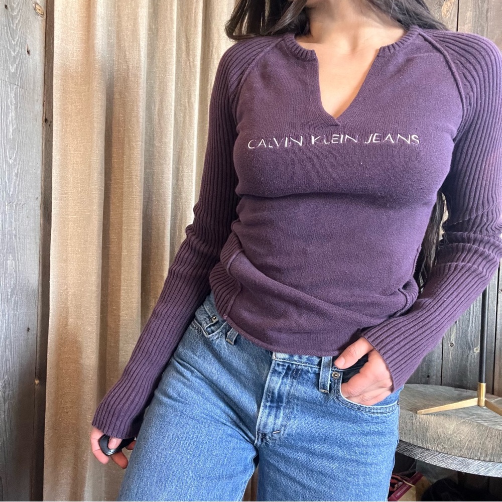 Y2K Calvin Klein Jeans Women's Purple long sleeve top